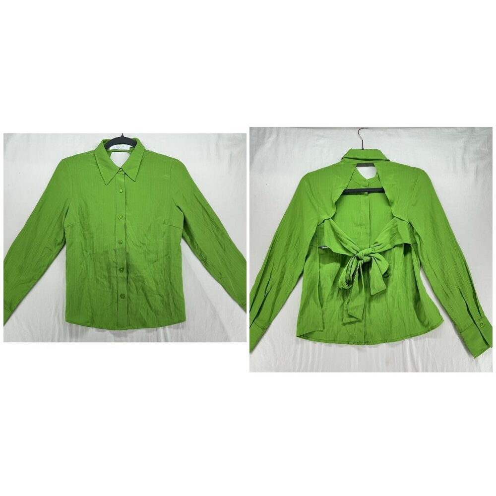 ASTR THE LABEL Romilda Open Tie Back Long Sleeve Blouse Green Size XS